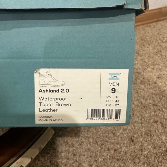 Toms Men’s Ashland 2.0 Waterproof Topaz Brown Leather Boots - Picture 8 of 8
